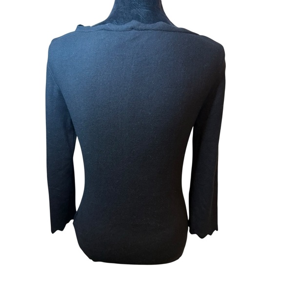 Philosophy | Scallop 3/4 Sleeve Black Sweater | Sz S - Picture 5 of 8